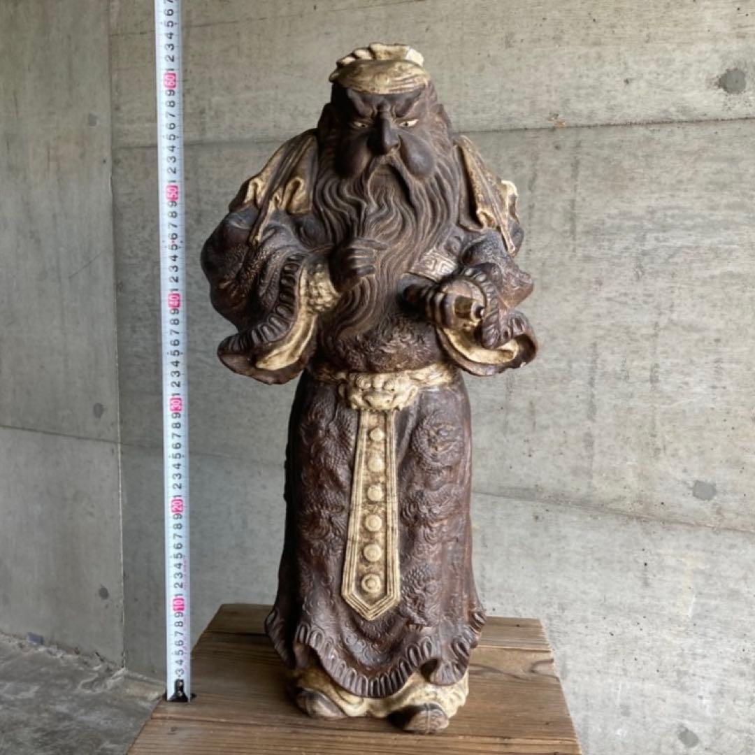 古い像 人物 武将 仏像 人形 大型 陶器 彫刻 置物 骨董品 レトロ カケ有り