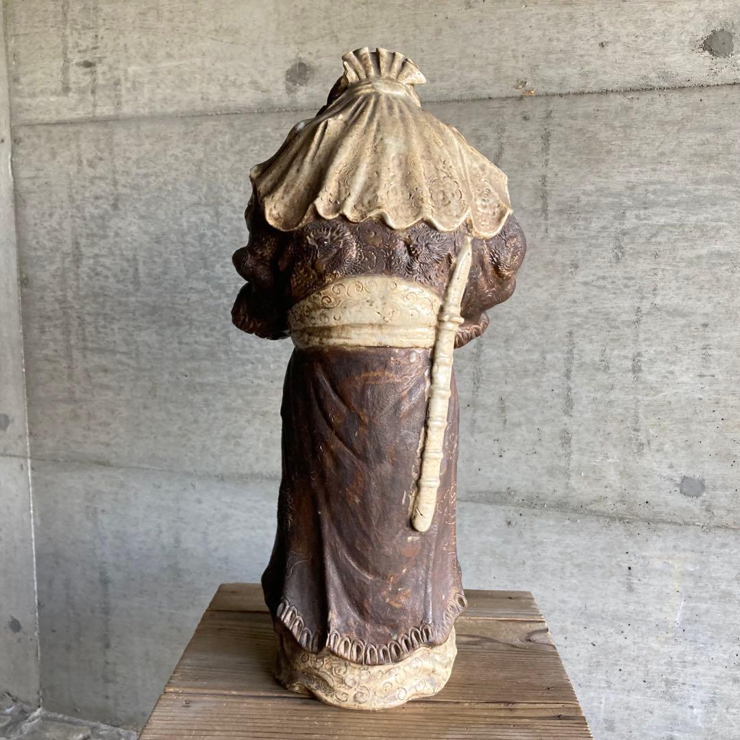 古い像 人物 武将 仏像 人形 大型 陶器 彫刻 置物 骨董品 レトロ カケ有り