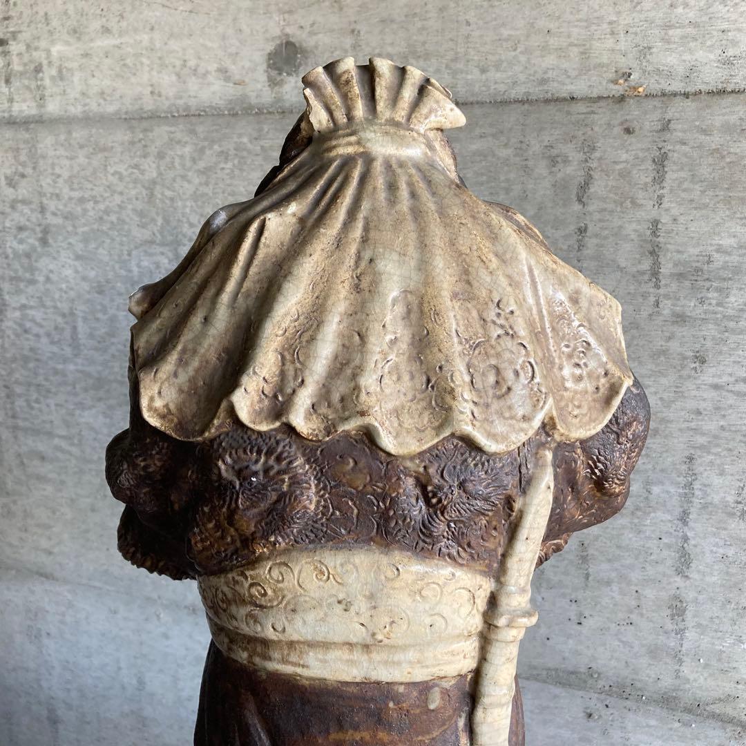 古い像 人物 武将 仏像 人形 大型 陶器 彫刻 置物 骨董品 レトロ カケ有り