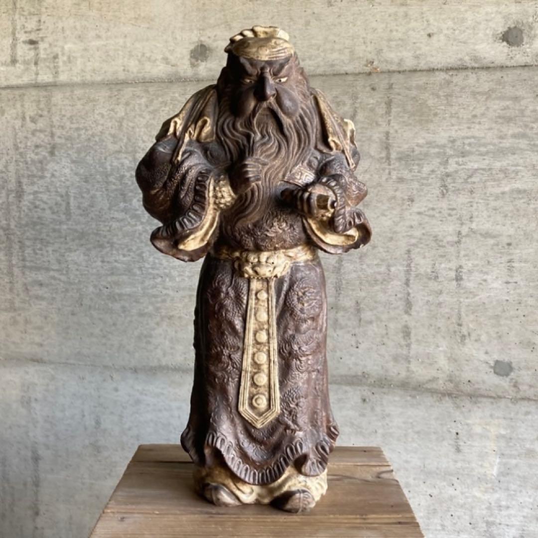 古い像 人物 武将 仏像 人形 大型 陶器 彫刻 置物 骨董品 レトロ カケ有り