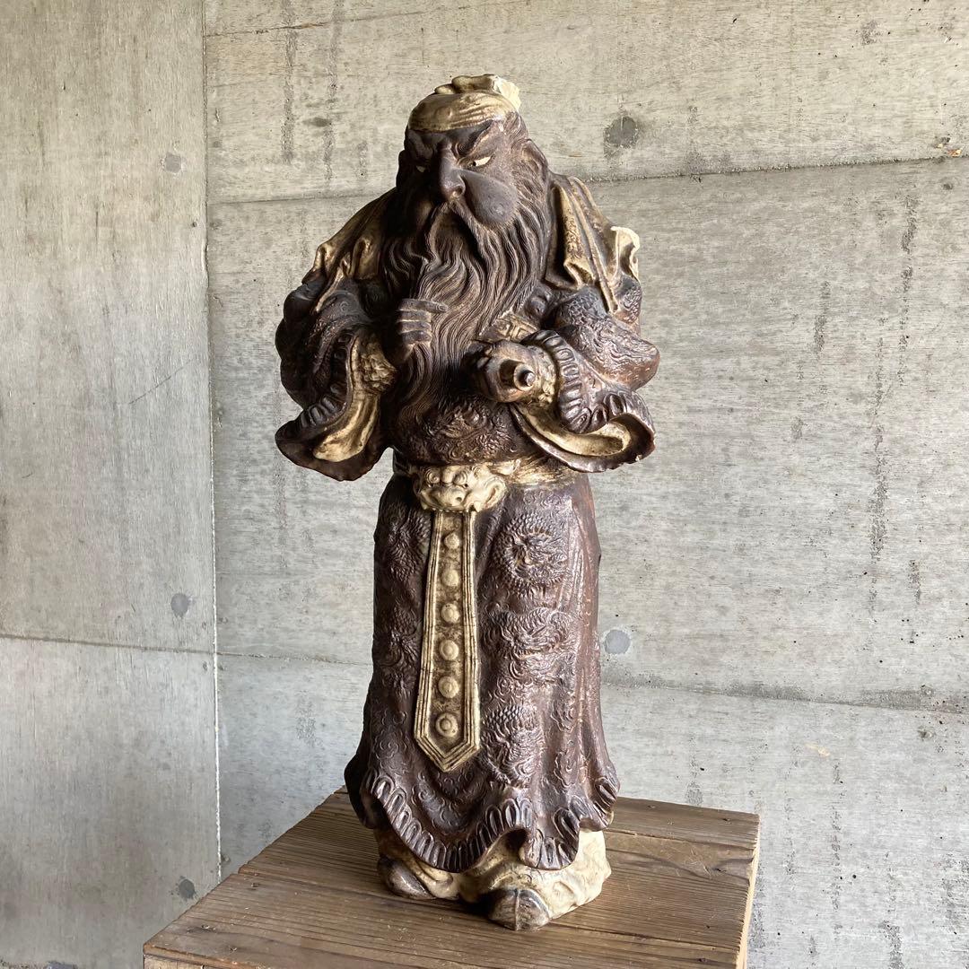 古い像 人物 武将 仏像 人形 大型 陶器 彫刻 置物 骨董品 レトロ カケ有り