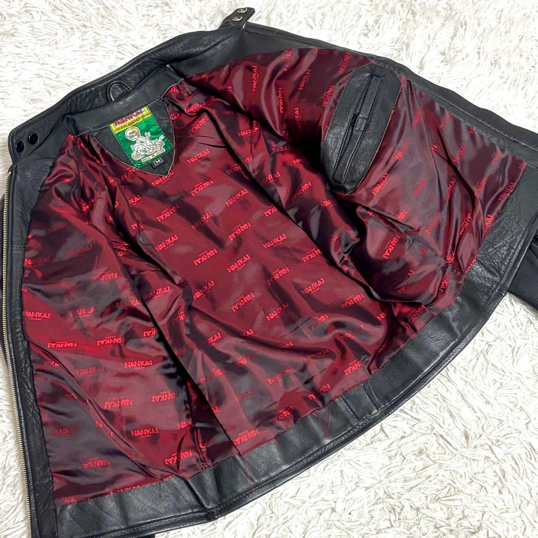 ✨美品✨裏地赤❗️ NANKAI　シングルライダースジャケット　ブラック黒