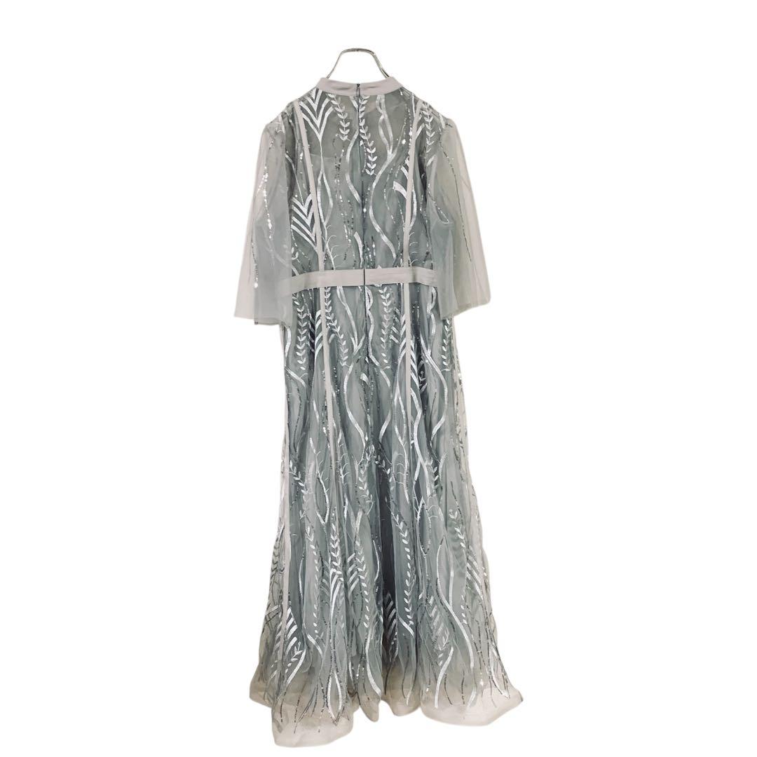 LEJA スパンコール刺繍レースプチハイネックフリルロングドレスワンピース