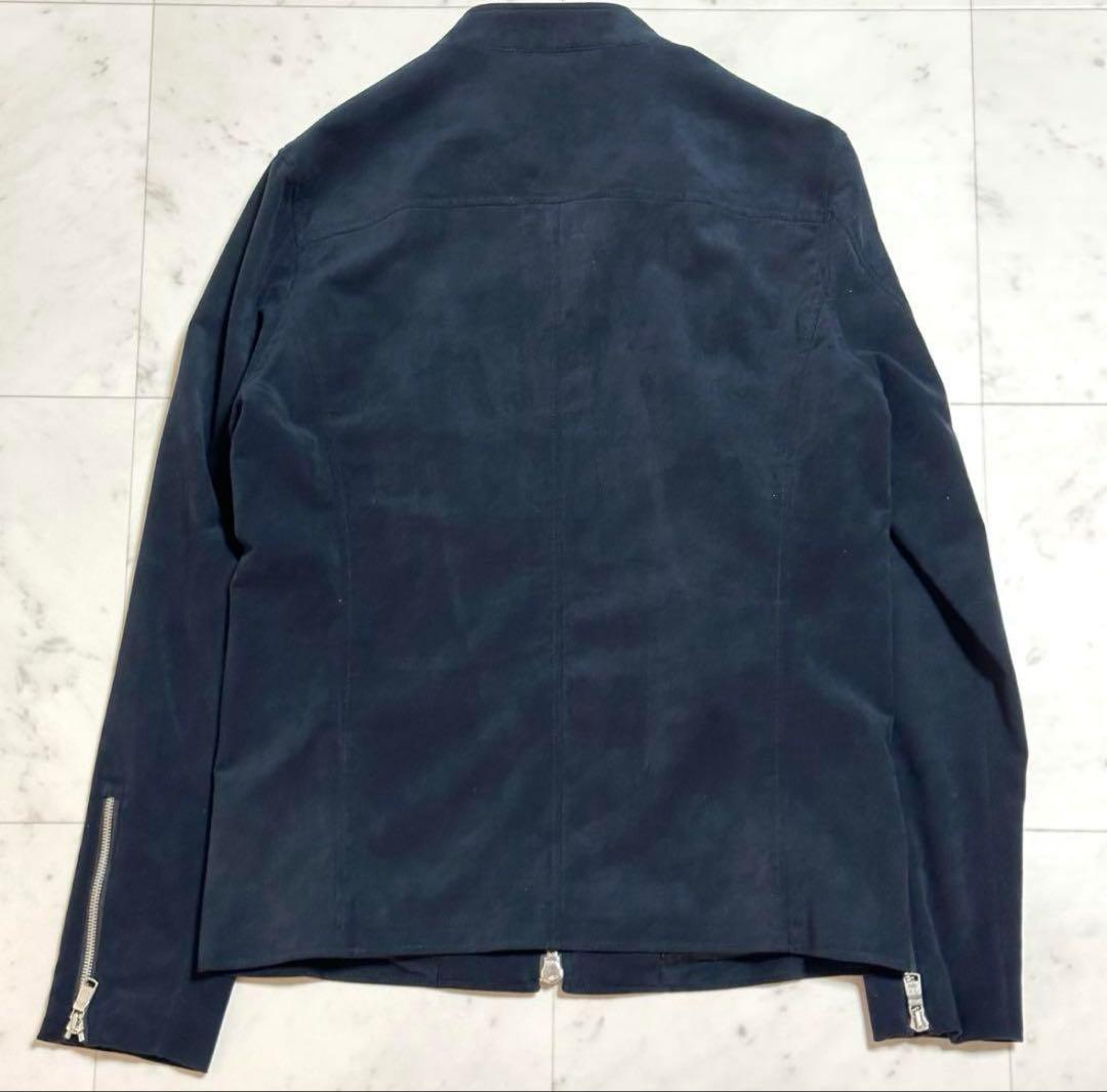 美品 wjk シングルライダースジャケット スエード ネイビー L