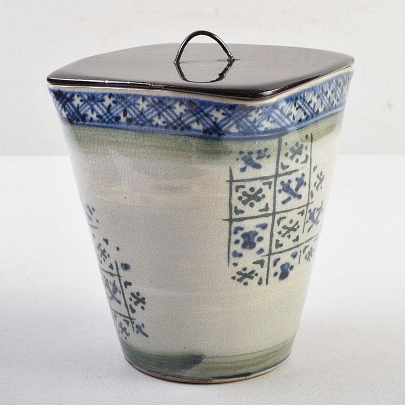 茶道具　瀬戸焼　染付　四方口　水指　時代箱　C　9046