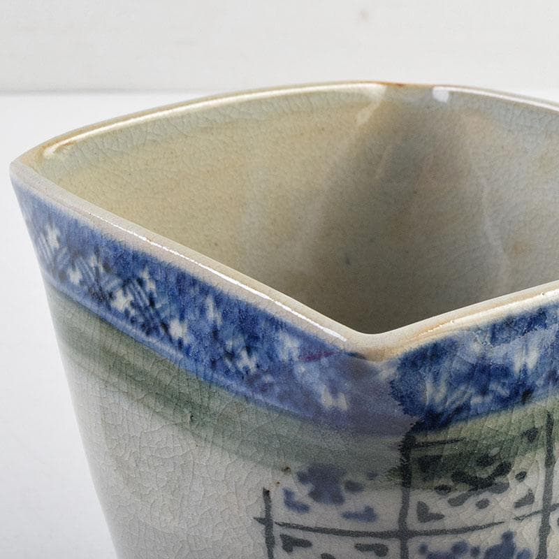 茶道具　瀬戸焼　染付　四方口　水指　時代箱　C　9046