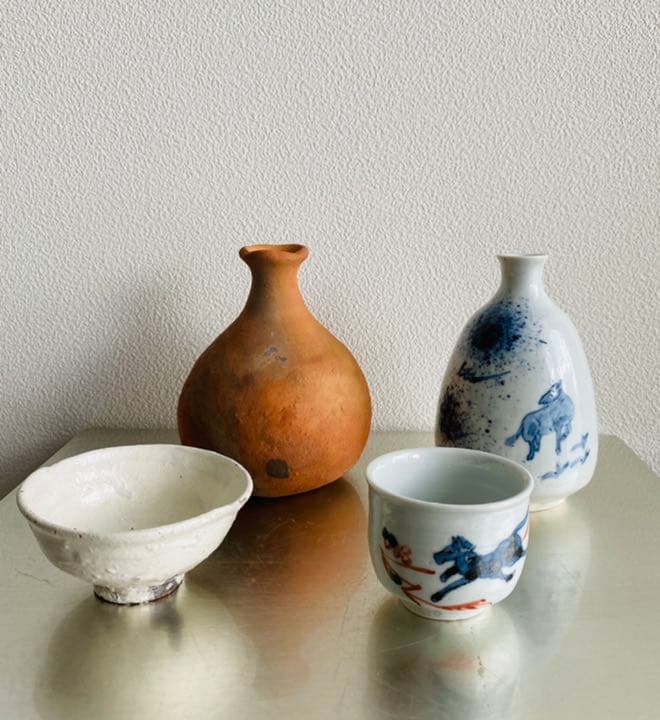 加藤静允　杉本立夫（泥牛）遊泥二人寄酒器　　第26回　京都　茶懐石　茶道　共箱