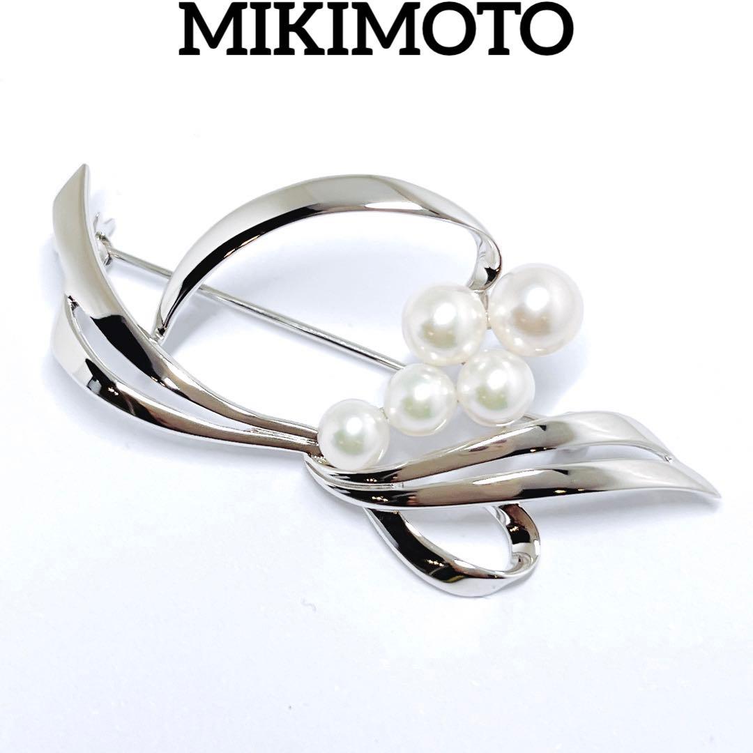 【未使用品】✨MIKIMOTO ミキモト パール　ブローチ　リーフ　リボン