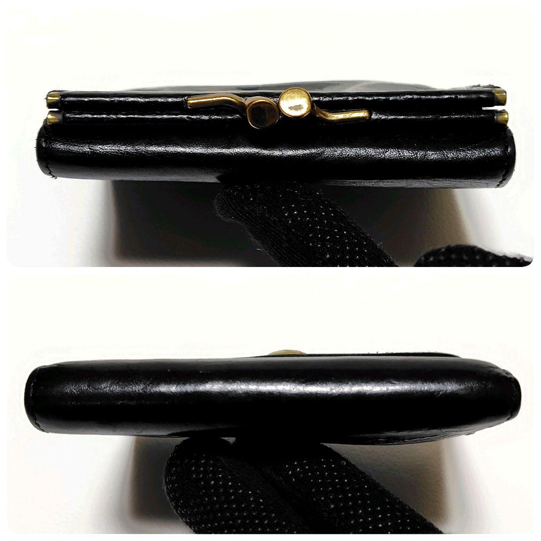 希少　イルビゾンテ　折り財布　黒　革　がま口　オーストリッチ　型押し　金ボタン