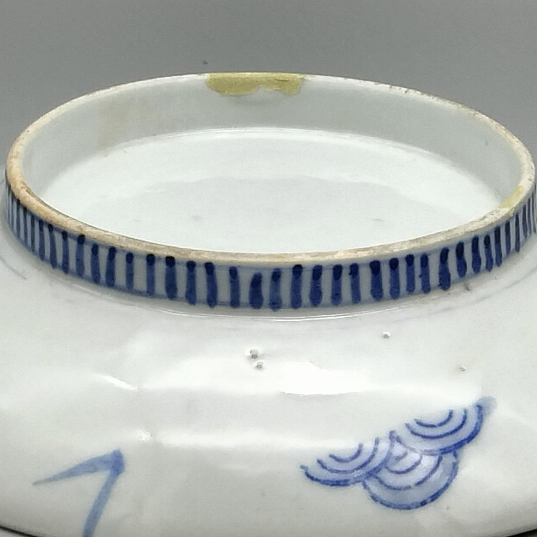 明治鍋島焼 染付 伊勢海老 青海波 雪輪文 櫛高台皿　他、　計二点セット