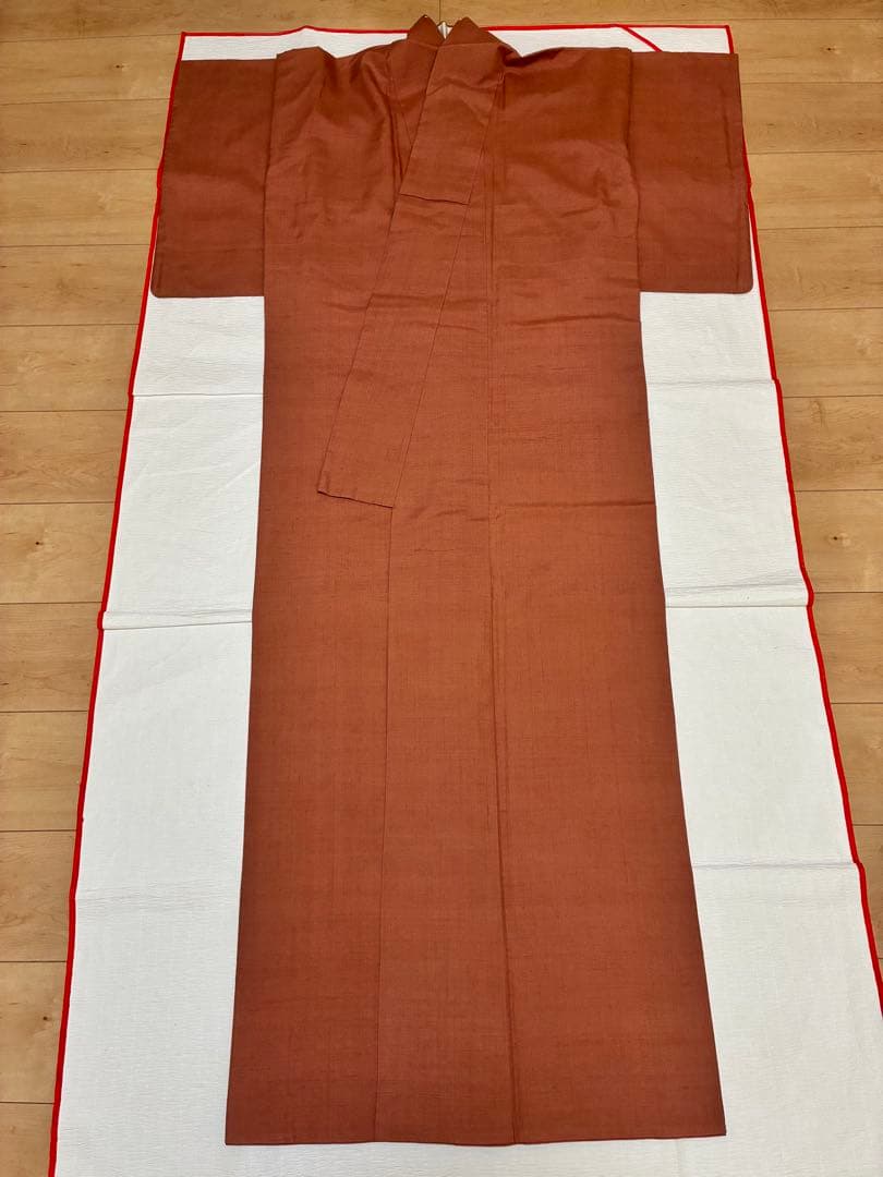 袷　紬　結城紬　浅緋色　裄67cm 無地紬　正絹　半衿おまけ付き