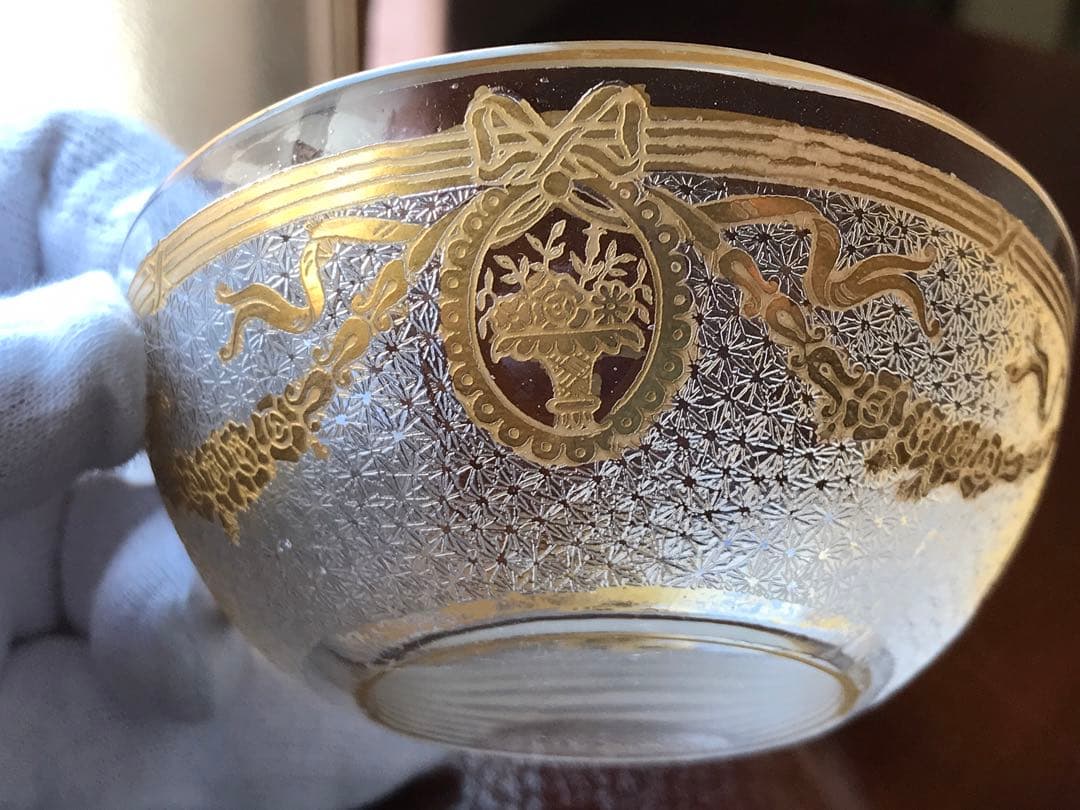 素敵な★オールドサンルイSt LouisサフォSaphoクリスタル石鹸入れ☆金彩