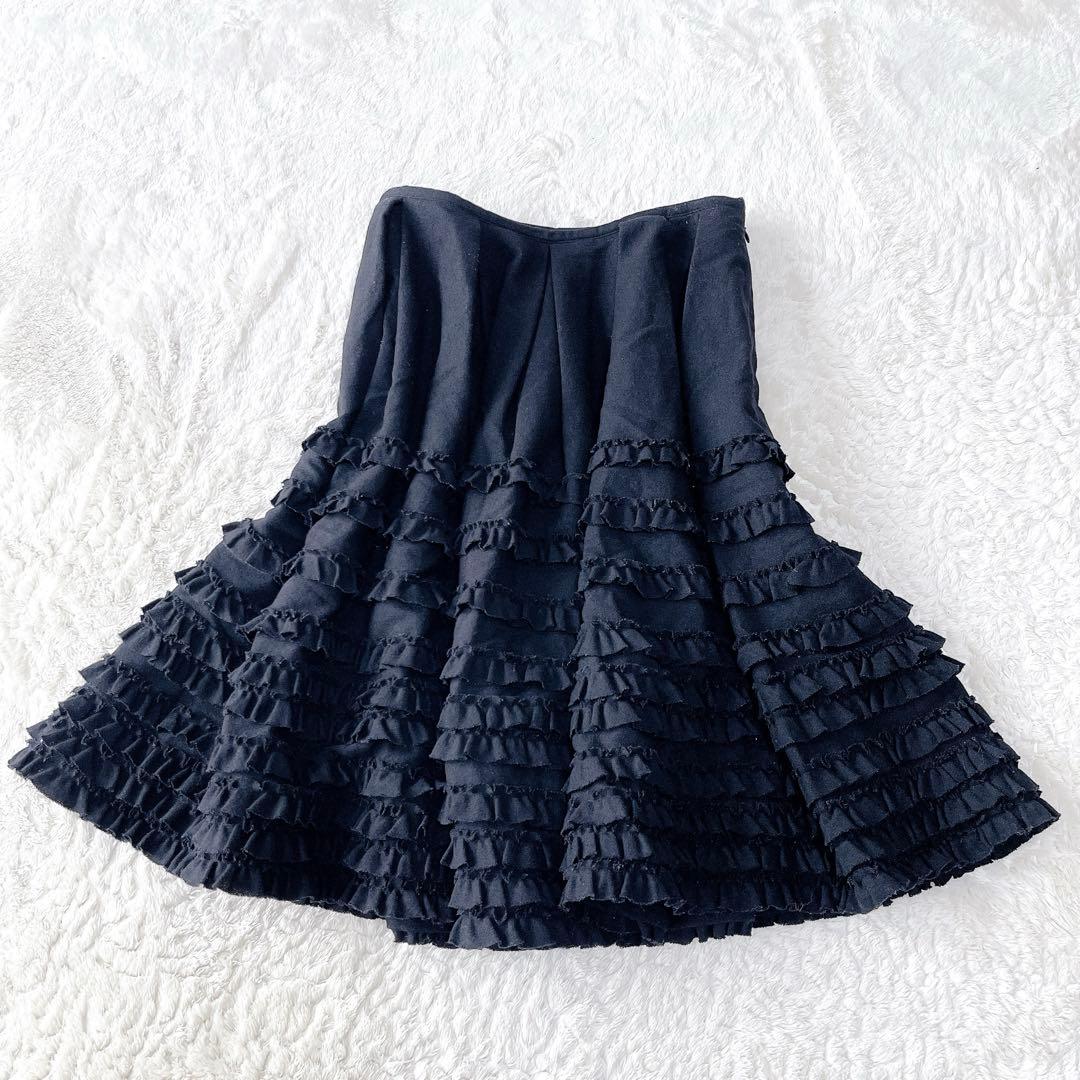 PINKHOUCE ピンクハウス ピコフリル フレアスカート 黒