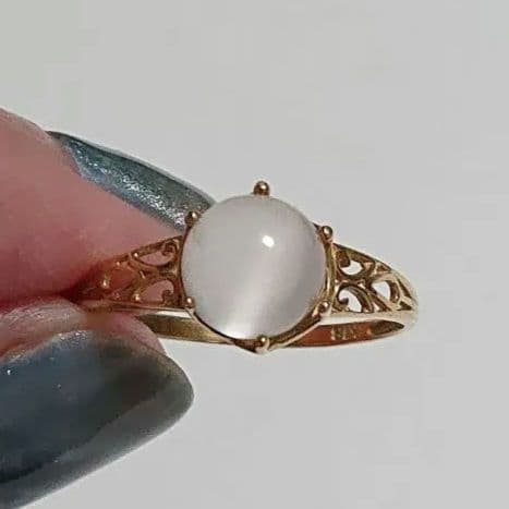 k18 ムーンストーン アンティーク調 リング 透かし 12号 18金