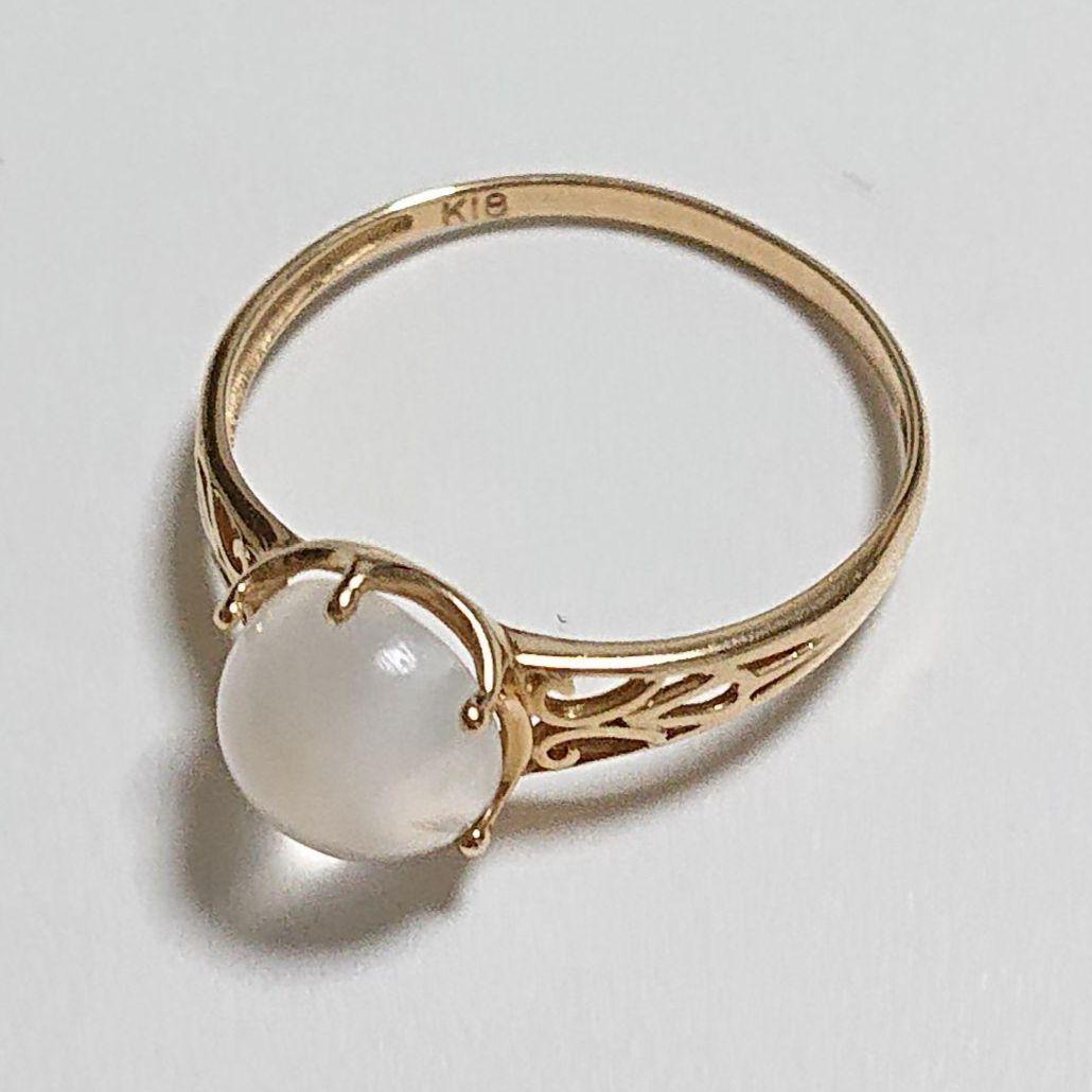 k18 ムーンストーン アンティーク調 リング 透かし 12号 18金