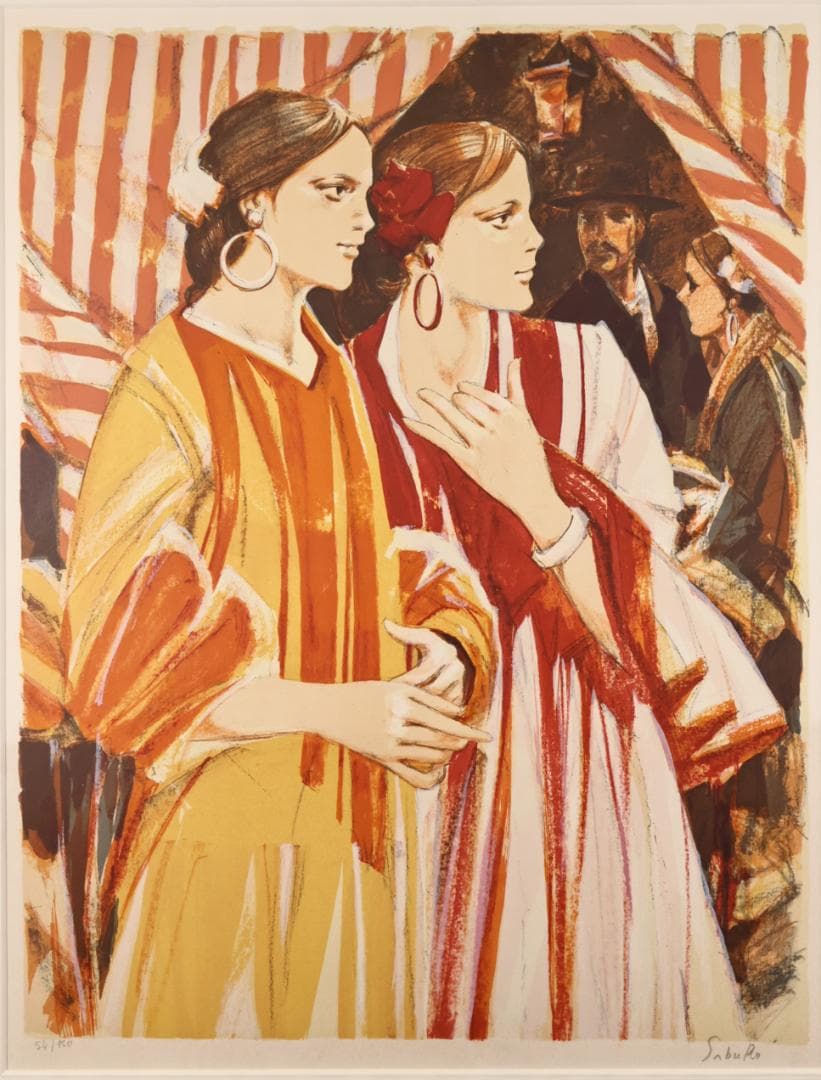 斉藤三郎　「 姉妹 」　リトグラフ　54/150　15号　直筆サイン　BK026