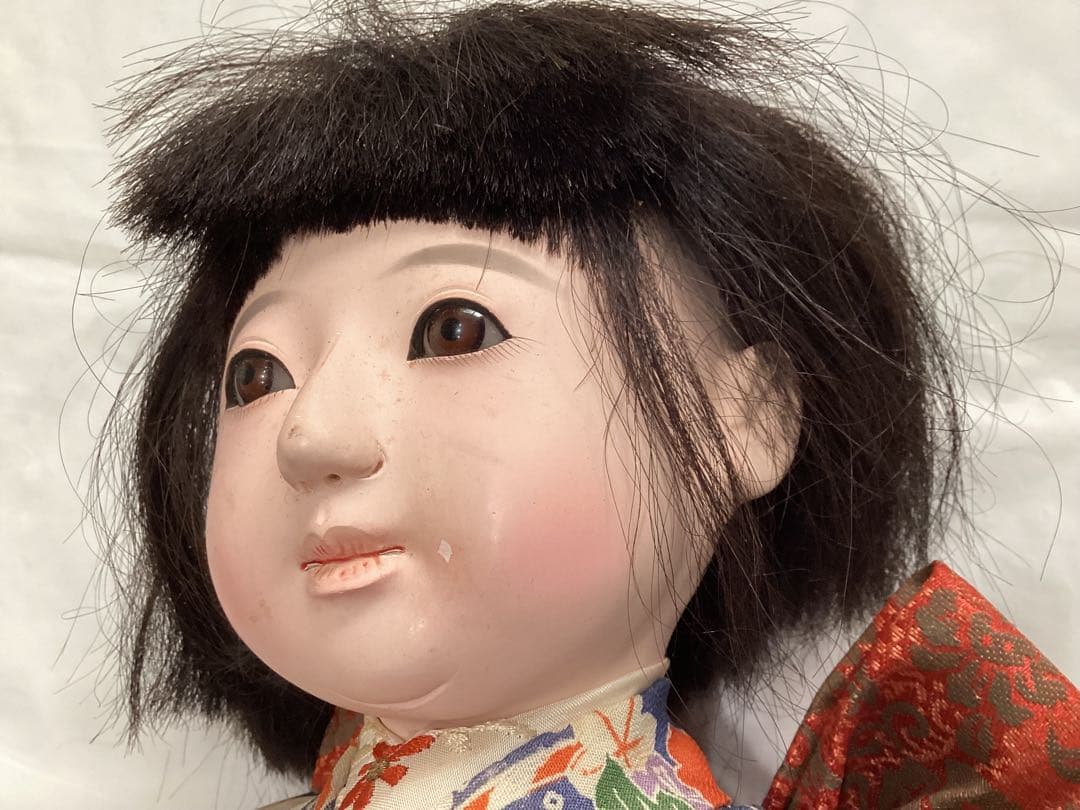 市松人形　人形師　伊藤直島作　昭和レトロ　抱き人形　吹子付き　ガラス眼　人毛