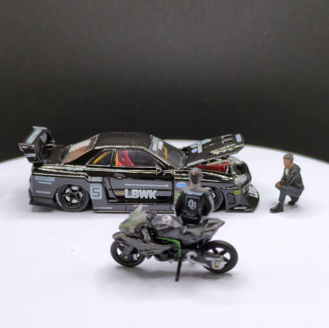 1/64 LBWK R34＆バイク＆フィギュアのジオラマ