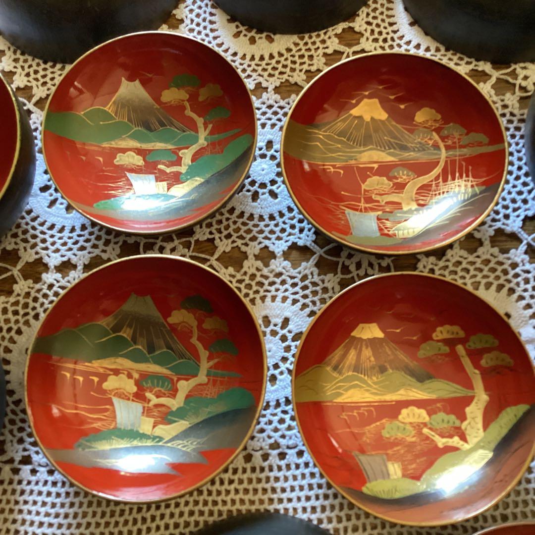 k2f1 銘々蓋吸物椀10客　漆器 富士山デザイン