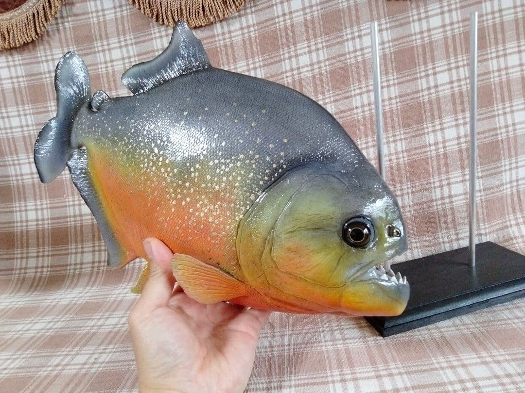 ハンドメイド38cmピラニア　オレンジ　フィギュア　レプリカ　熱帯魚　模型