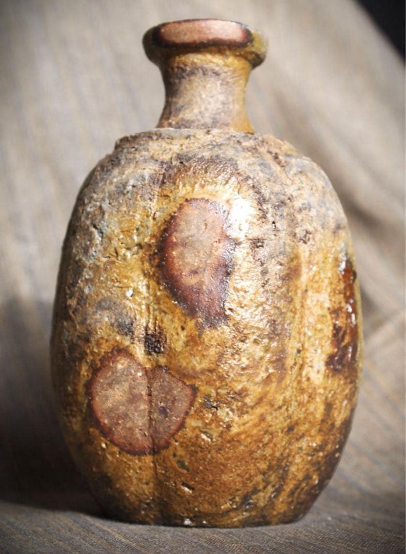 横山直樹 (師 川端文男) 備前自然練り込み徳利 徳利 共箱 陶芸 陶器 民藝