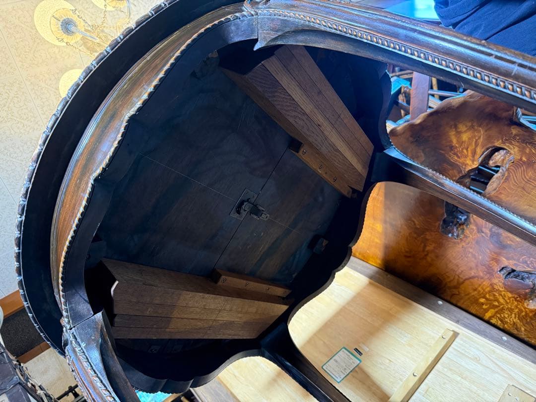 アンティーク 彫刻サロンテーブル 補強安定仕様 ロココ猫脚 直径90cm レトロ