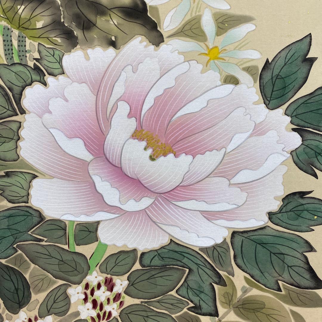 美品 掛け軸 金武翆輝作 名花十友図 共箱 美術年鑑掲載 縁起物