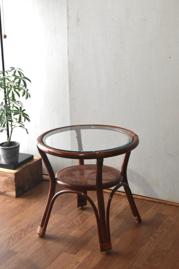 ラタン ガラステーブル