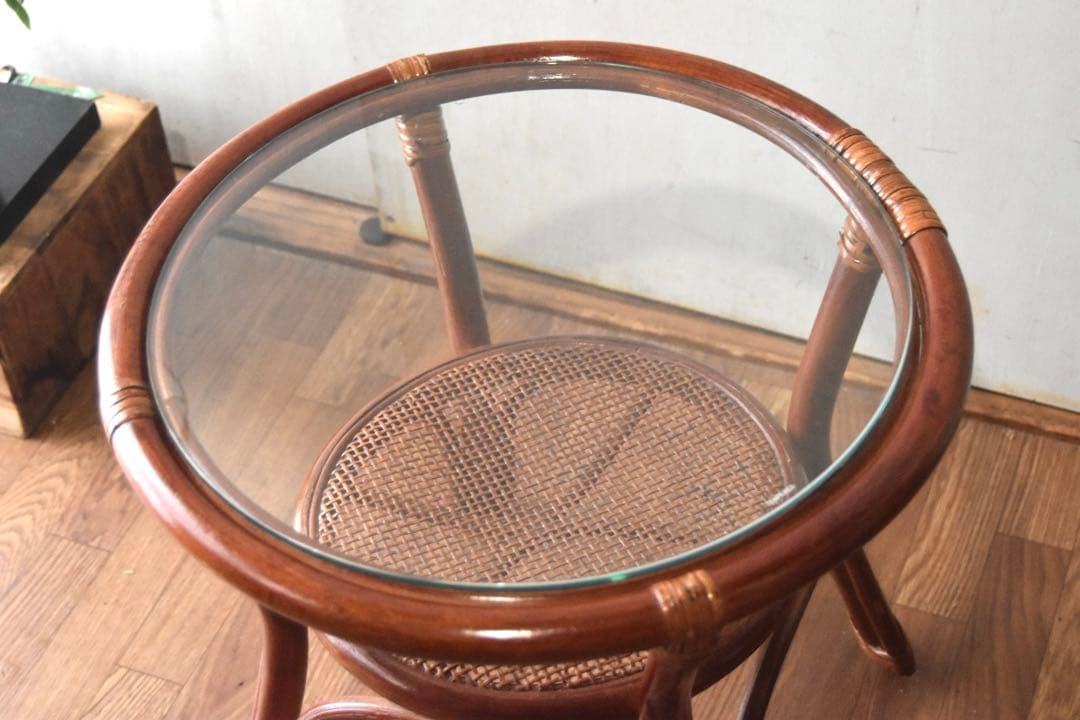 ラタン ガラステーブル