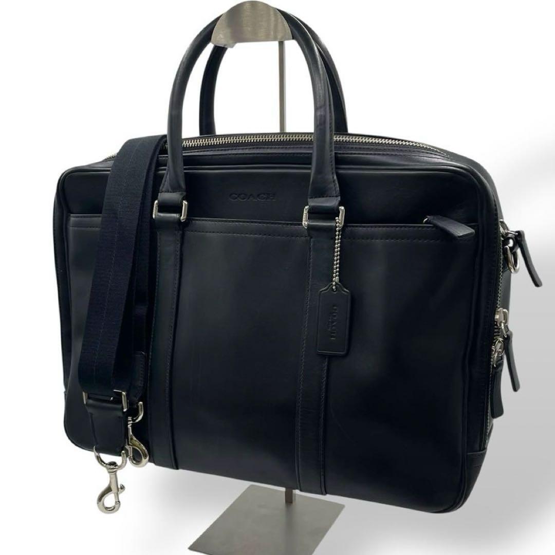 極美品　コーチ　2way ビジネスバッグ　ショルダー　2層　オールレザー　黒