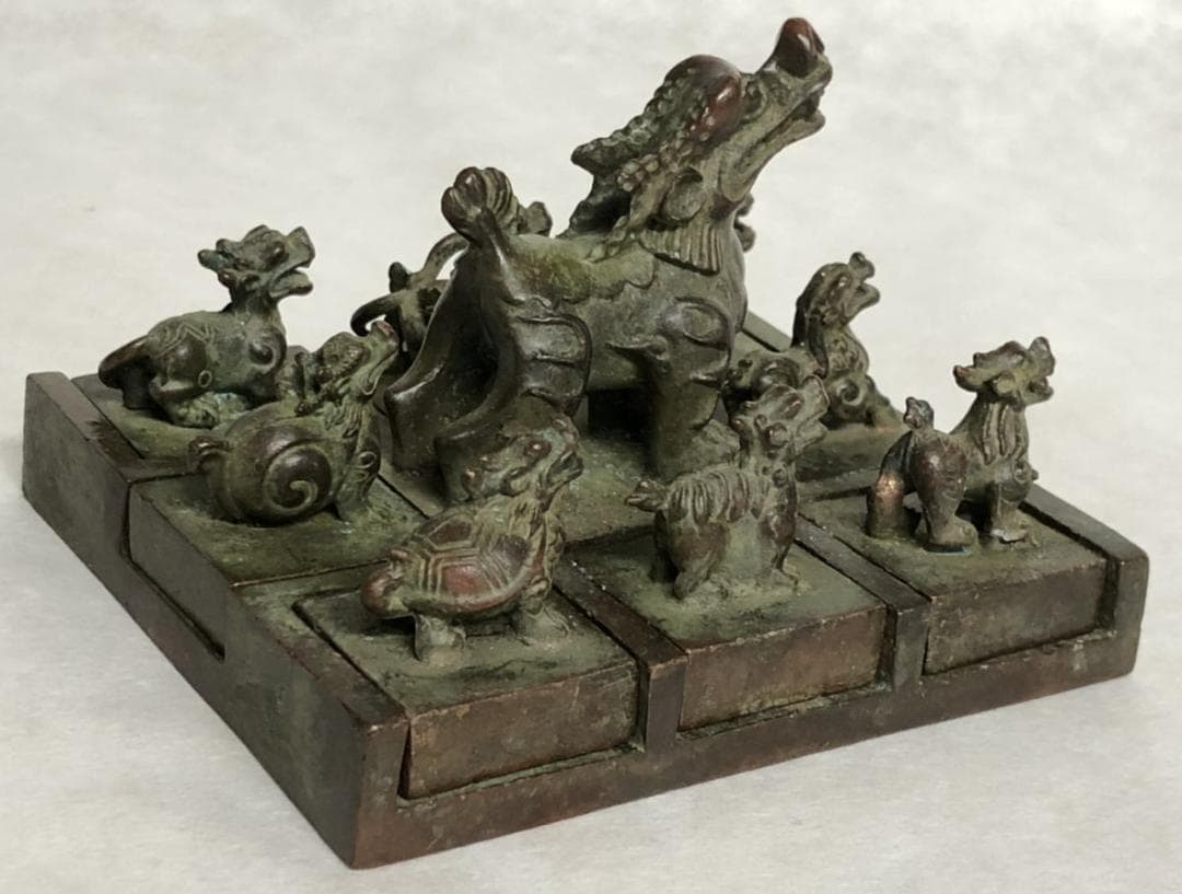 古青銅珍獣鈕印 9点 龍 麒麟 龍亀 睚眦 貔貅 四神獣 古美術 WWST005