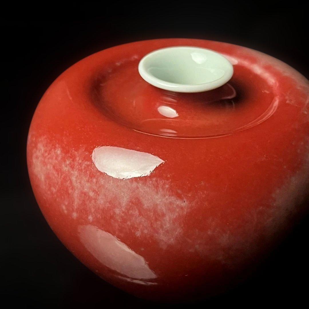 唐物 缸豆紅釉蘋果尊 大清康煕年製 款 中国古玩 美術 SH96