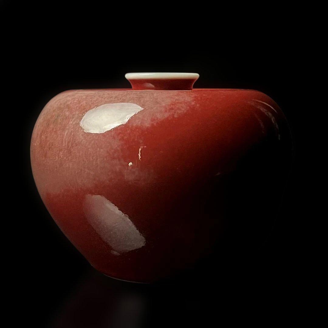 唐物 缸豆紅釉蘋果尊 大清康煕年製 款 中国古玩 美術 SH96