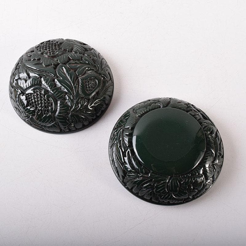 茶道具　村上堆朱　伝統工芸士　三野原晃一作　堆緑　香合　共布共箱　V　8191