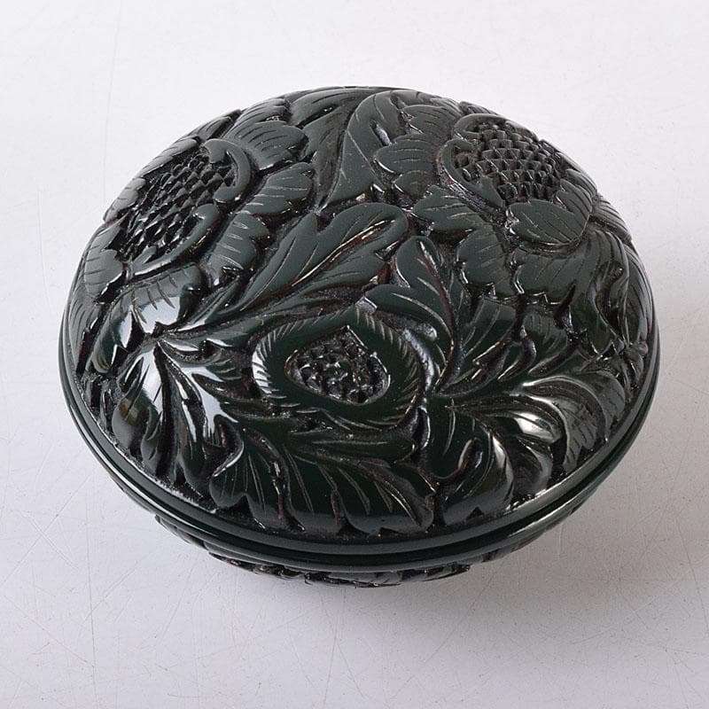 茶道具　村上堆朱　伝統工芸士　三野原晃一作　堆緑　香合　共布共箱　V　8191