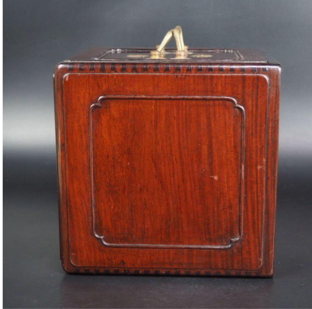 送料無料　時代物　無垢唐木花梨材　書道篆刻印鑑収納箪笥　小物入