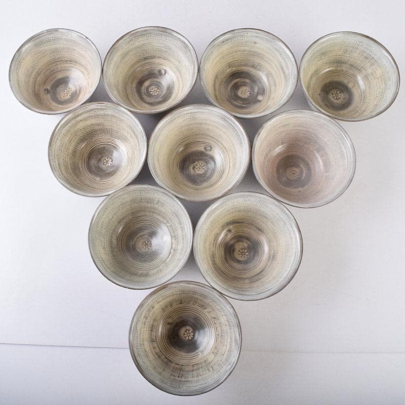 リンゴスパンキー 　京焼　玉欽作　三島手　数茶碗　十客　共箱　8535D