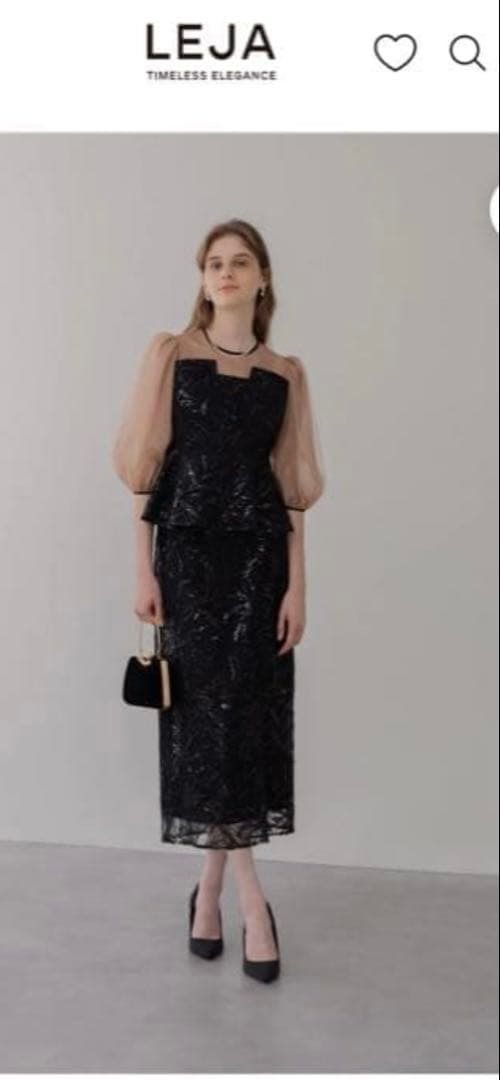 【みくる】LEJA パフスリーブドレス ブラック S パンプスセット