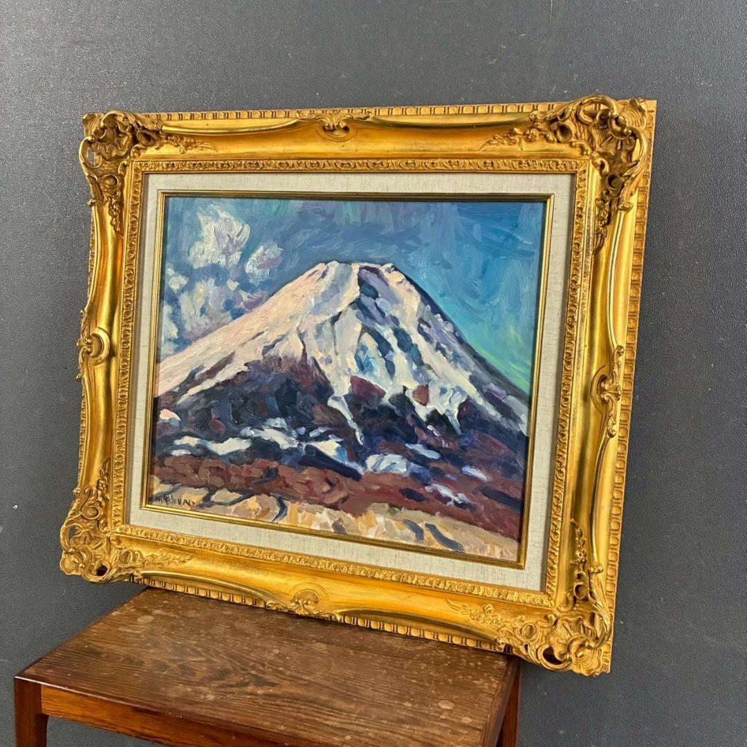 美品 藪野正雄「富士」キャンバスに油彩画 F8 直筆サイン入 豪華額装 二紀会