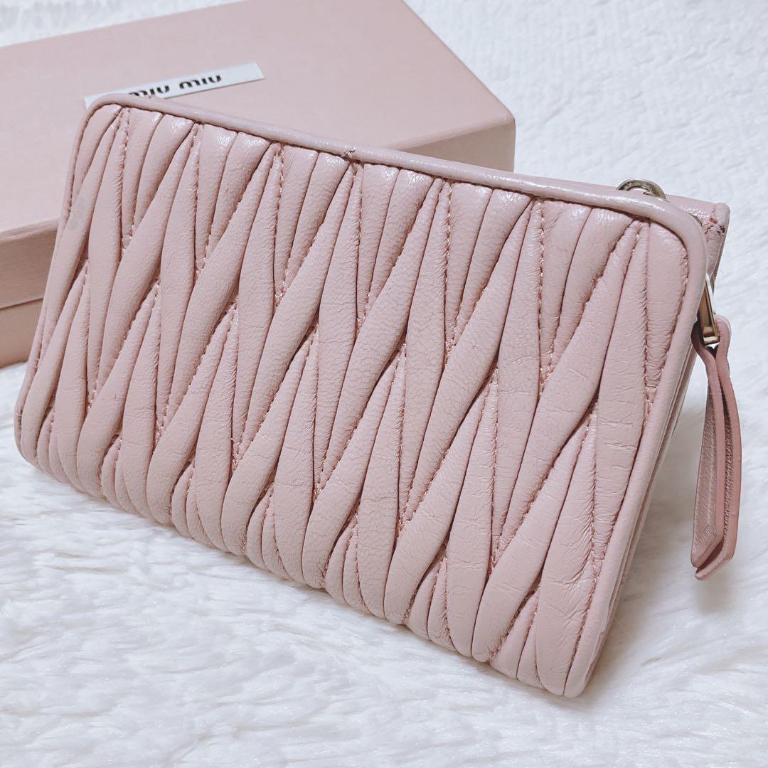 ♡美品♡MIU MIU マテラッセ 三つ折り財布 L字 ファスナー ピンク 金具