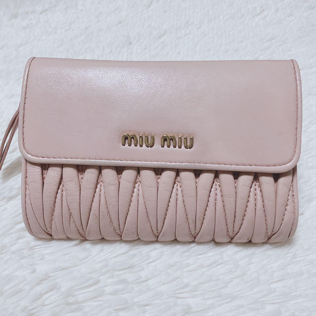 ♡美品♡MIU MIU マテラッセ 三つ折り財布 L字 ファスナー ピンク 金具
