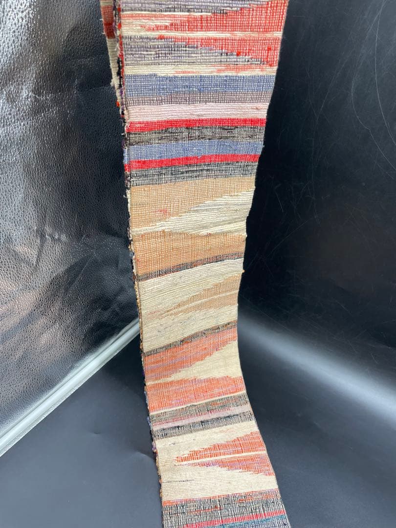 半幅帯　洒落帯　△ 裂織　木染め　アンティーク　古布　H12