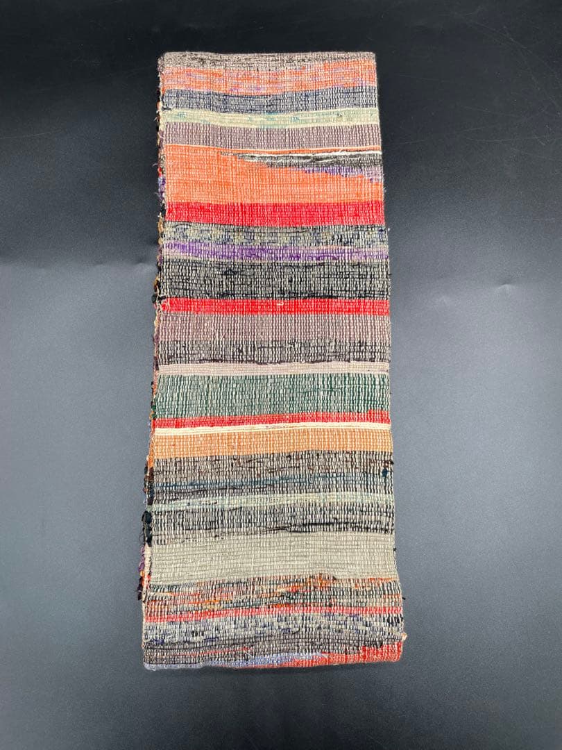 半幅帯　洒落帯　△ 裂織　木染め　アンティーク　古布　H12