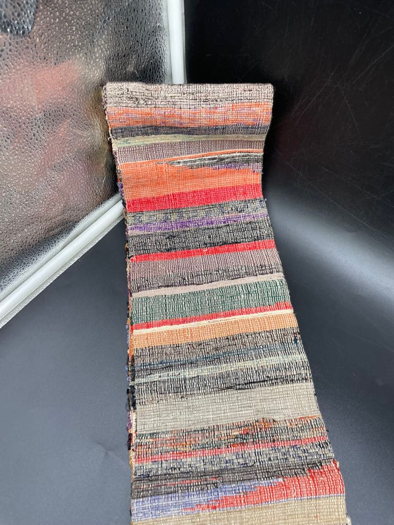 半幅帯　洒落帯　△ 裂織　木染め　アンティーク　古布　H12