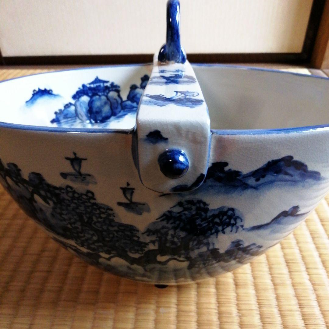 手塚桃峰作　染付山水釣瓶水指