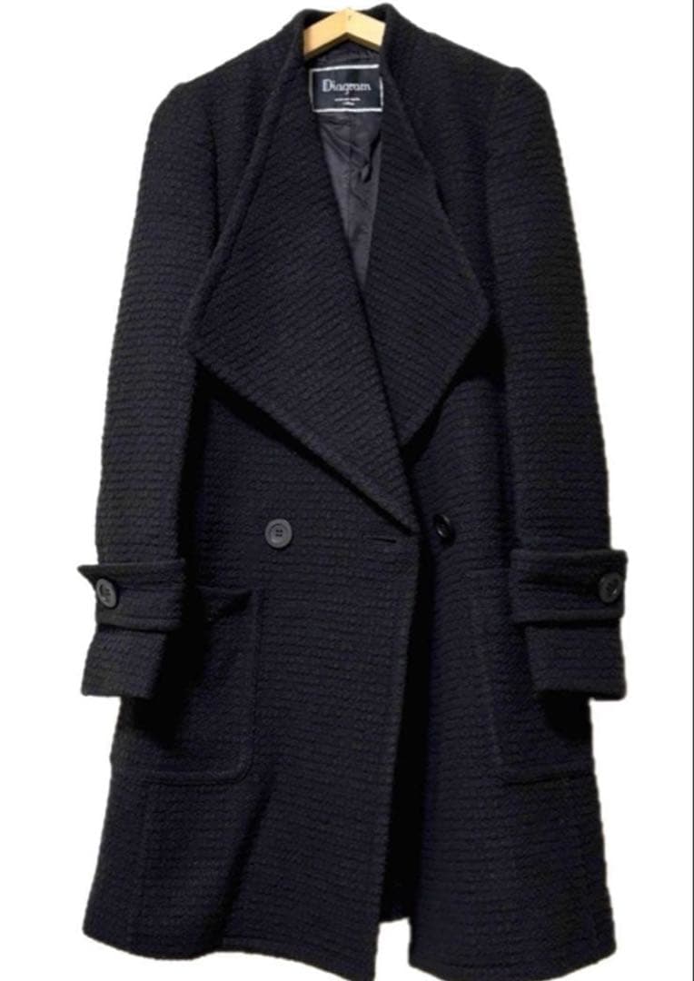 ８万円シルエット綺麗目　グレースコンチネンタル　ツィードハーフコート　ブラック