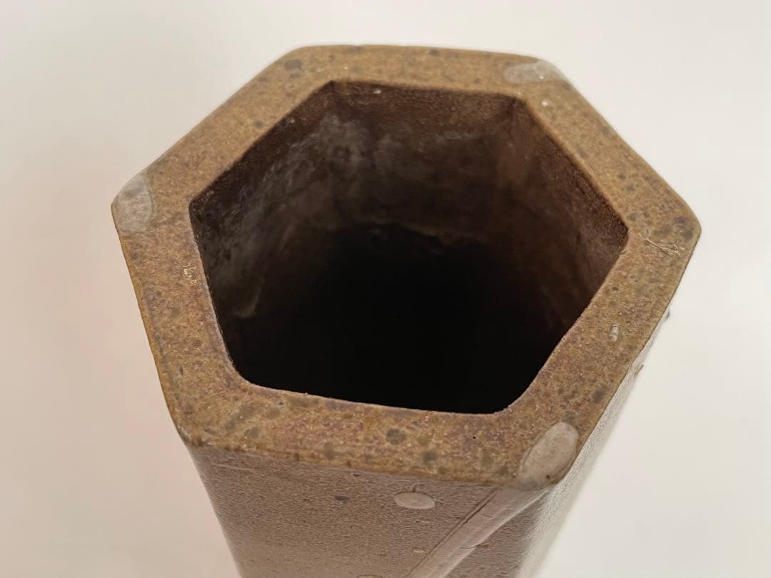 陶芸家　濱田庄司　？　塩釉　六角花入　筒花入　　流掛　個展出品作　益子　民芸