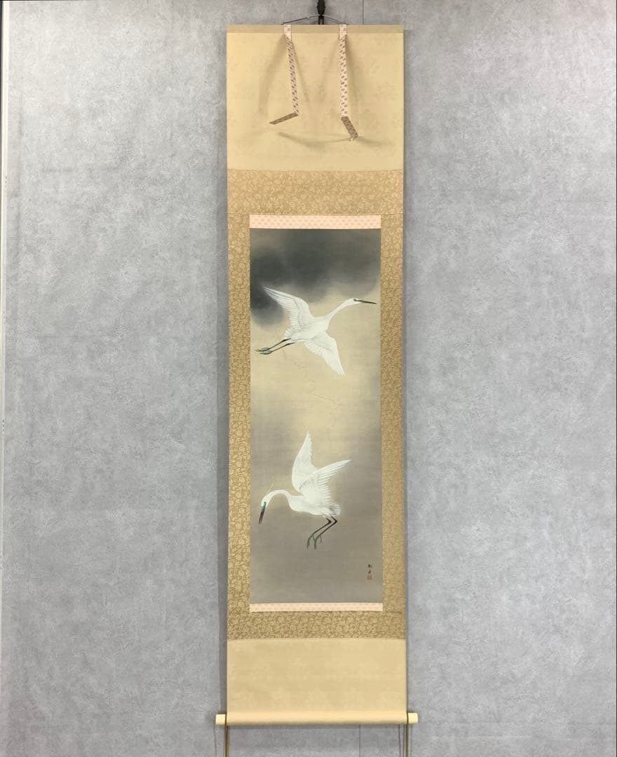 掛軸 速水御舟 白鷺紫閃 木箱 複製 工芸 鳥 2-72