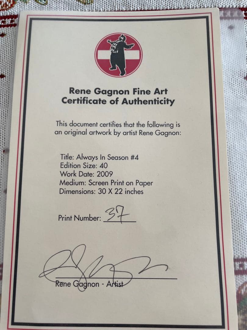 額装済 RENE GAGNONシルクスクリーン　37/40 レニーギャグノン