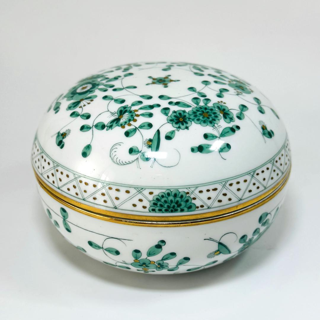 マイセン/1級品/インドの華/リッチグリーン/シュガーポット/蓋付/アンティーク